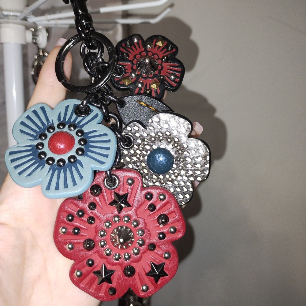 Coach Snakeskin Tea Rose Floral Mix Cluster Bag Charm